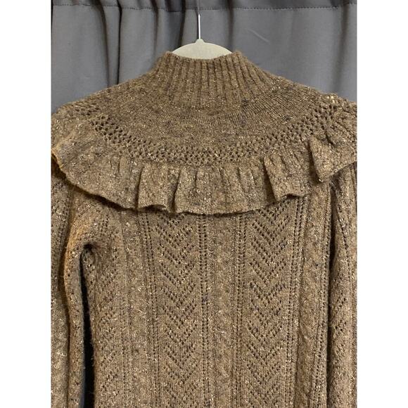 WILLOW & Clay wo size Small soft brown wool blend sweater ruffle accent EUC - Picture 13 of 14